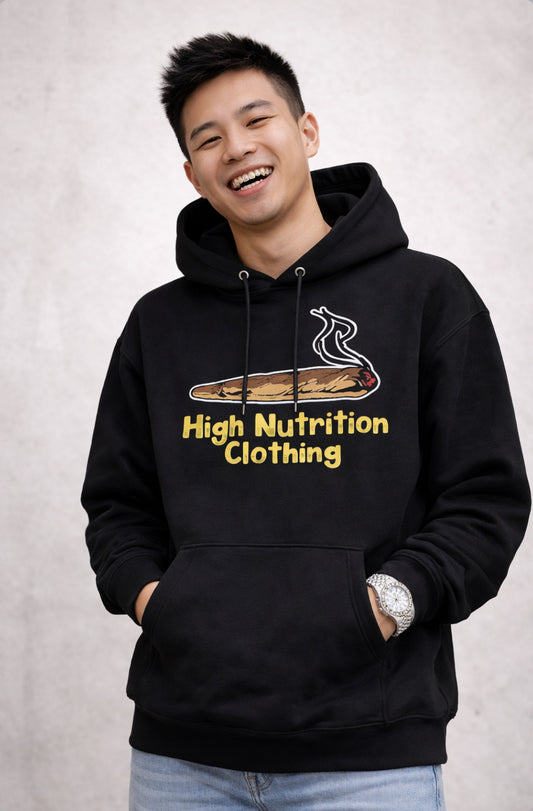 High Nutrition Black hoodie yellow print with embroidered logo